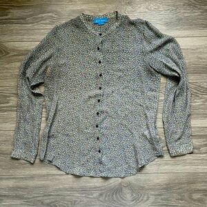 M.i.h. Jeans 100% Silk Long Sleeve Purple Yellow Floral Button Down Shirt Size M